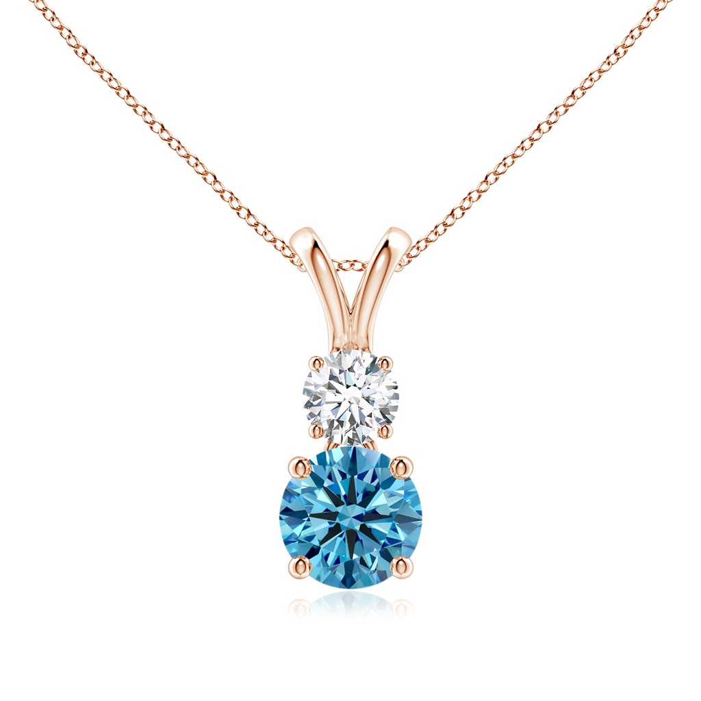 6mm AAAA Round Fancy Intense Blue and White Diamond Two Stone Pendant in Rose Gold