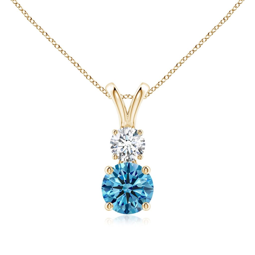 6mm AAAA Round Fancy Intense Blue and White Diamond Two Stone Pendant in Yellow Gold