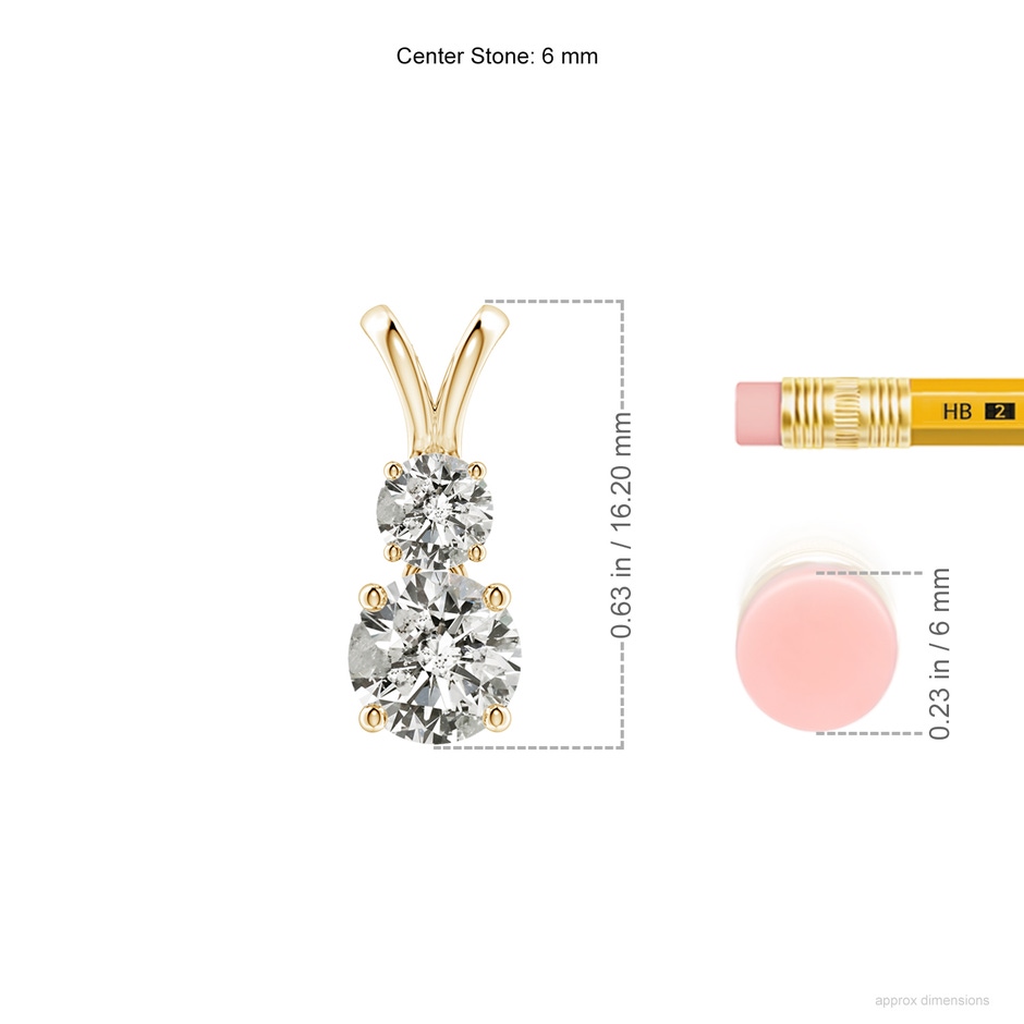 6mm KI3 Round Diamond Two Stone Pendant in Yellow Gold ruler