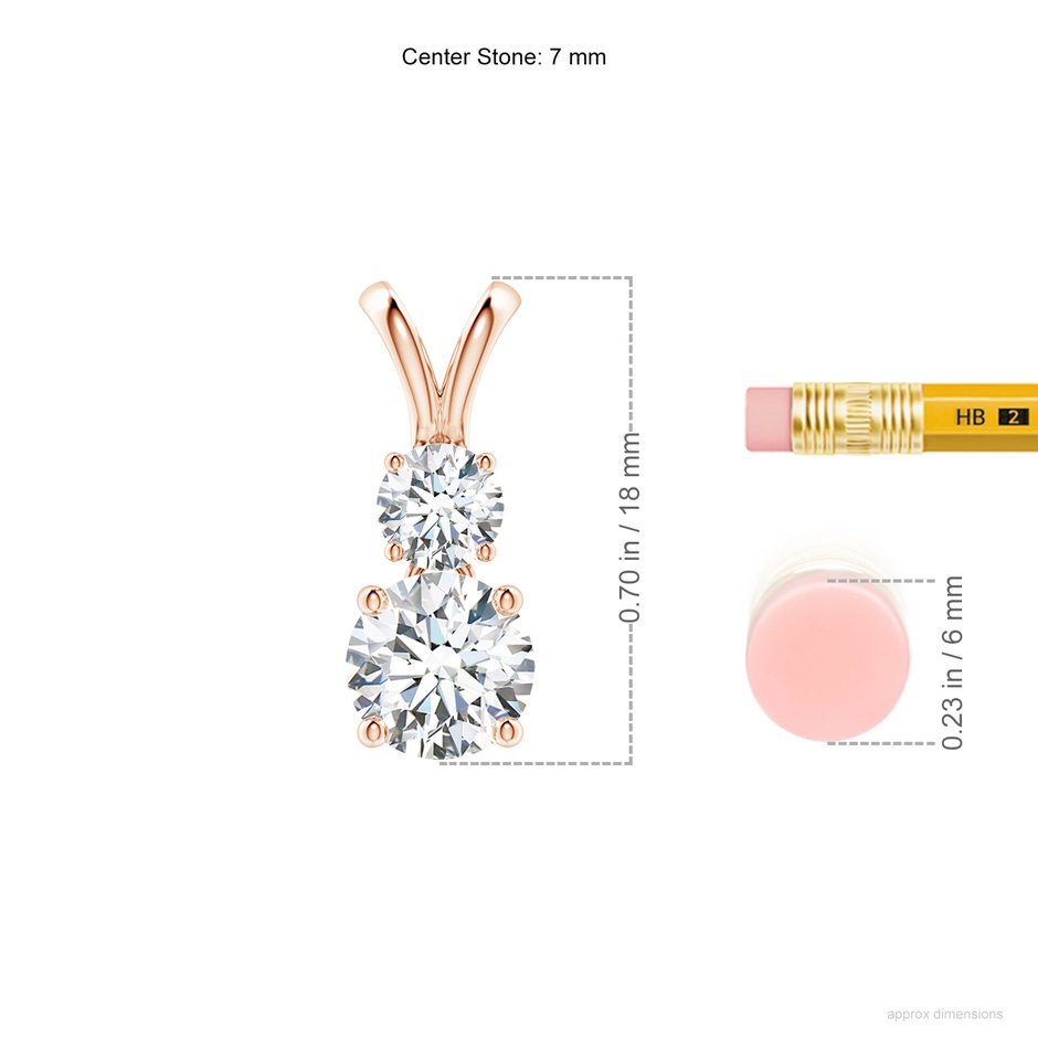 7mm GVS2 Round Diamond Two Stone Pendant in 18K Rose Gold ruler
