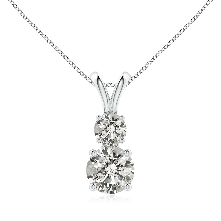 7mm KI3 Round Diamond Two Stone Pendant in 18K White Gold 