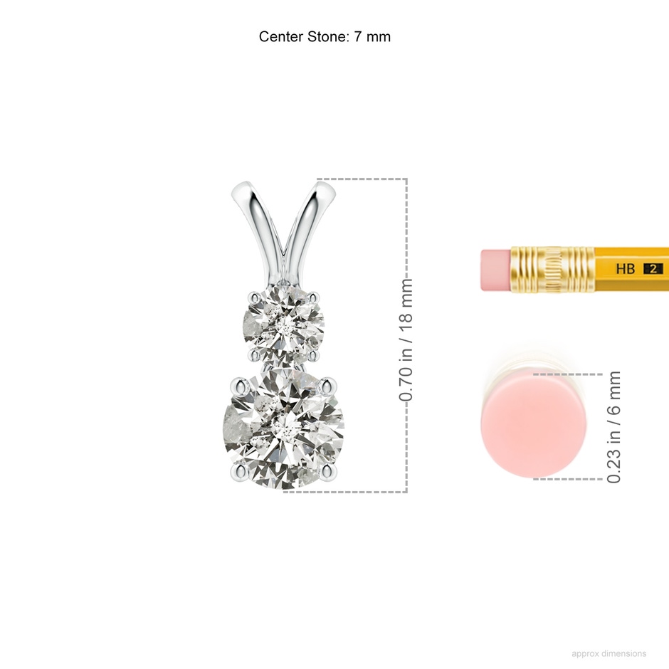 7mm KI3 Round Diamond Two Stone Pendant in 18K White Gold ruler