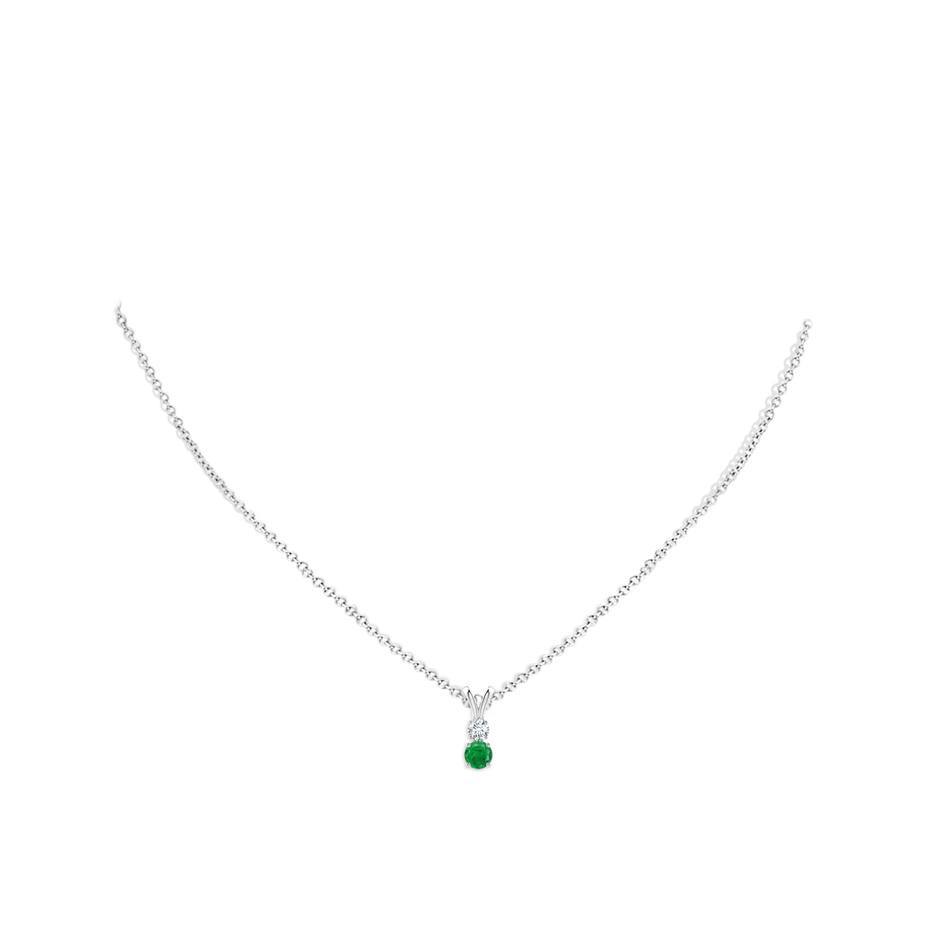 4mm AA Round Emerald and Diamond Two Stone Pendant in P950 Platinum pen