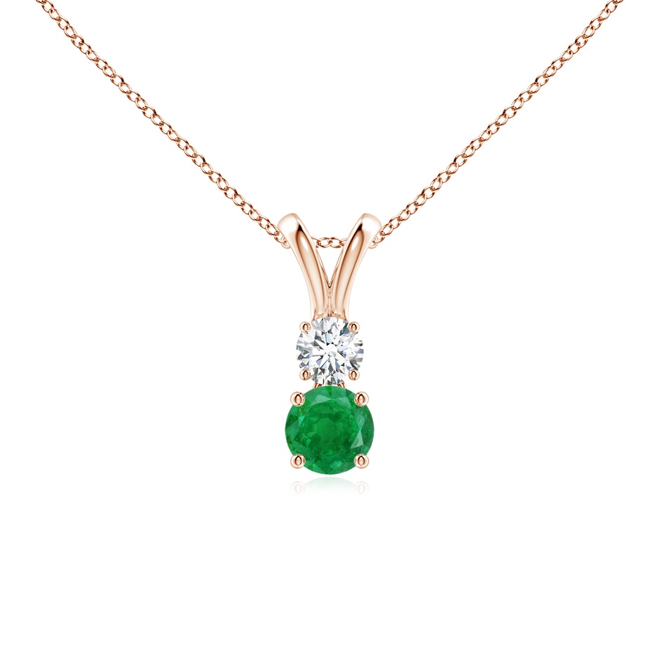 4mm AA Round Emerald and Diamond Two Stone Pendant in Rose Gold 
