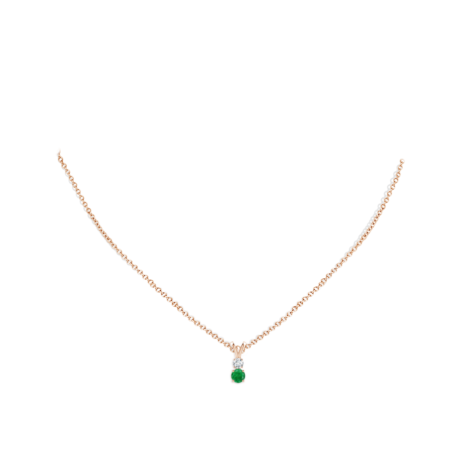 4mm AA Round Emerald and Diamond Two Stone Pendant in Rose Gold pen