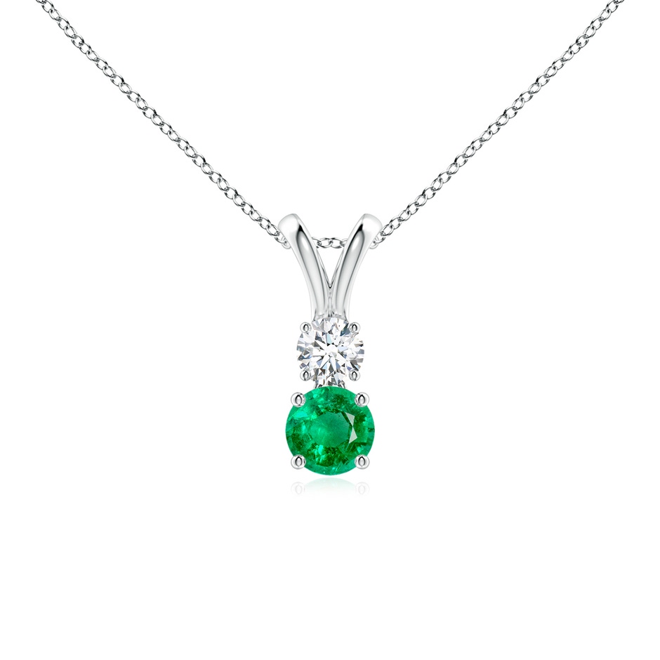 4mm AAA Round Emerald and Diamond Two Stone Pendant in P950 Platinum 