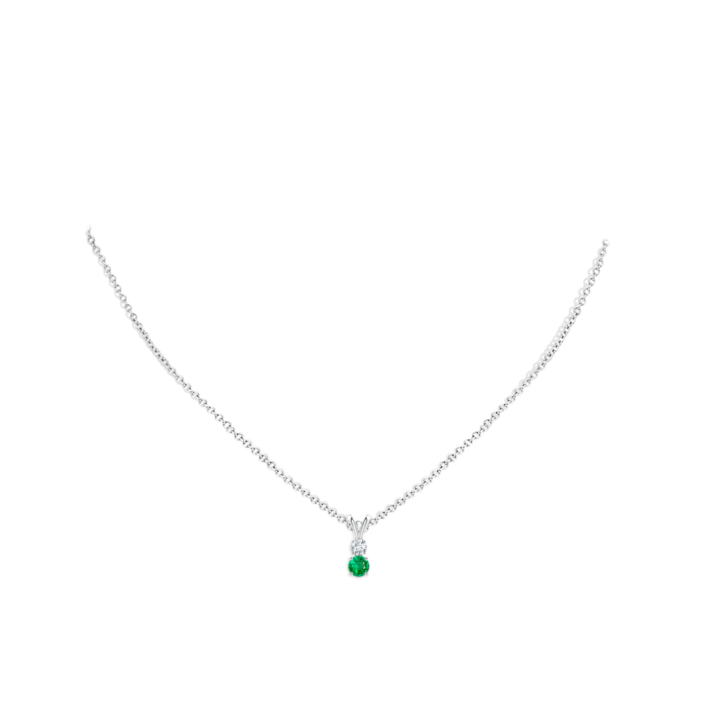 4mm AAA Round Emerald and Diamond Two Stone Pendant in P950 Platinum pen
