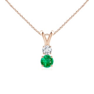 4mm AAA Round Emerald and Diamond Two Stone Pendant in Rose Gold