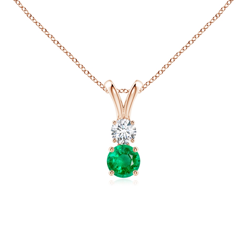 4mm AAA Round Emerald and Diamond Two Stone Pendant in Rose Gold 