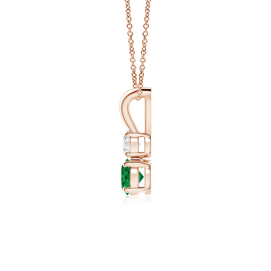 4mm AAA Round Emerald and Diamond Two Stone Pendant in Rose Gold side 199
