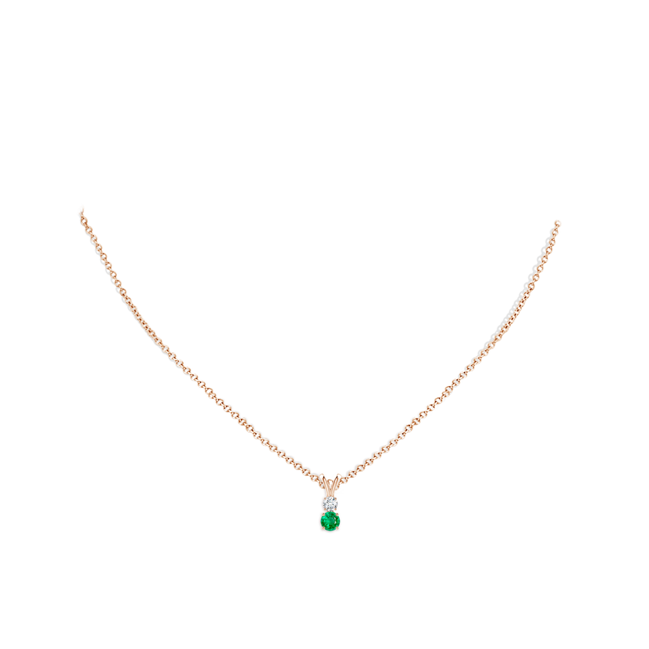 4mm AAA Round Emerald and Diamond Two Stone Pendant in Rose Gold pen