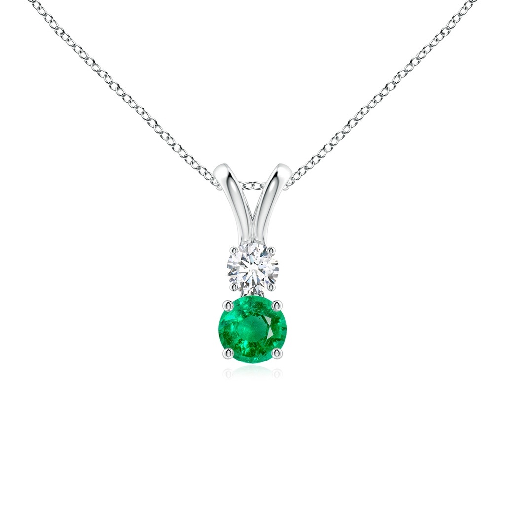 4mm AAA Round Emerald and Diamond Two Stone Pendant in White Gold 