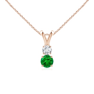 4mm AAAA Round Emerald and Diamond Two Stone Pendant in 10K Rose Gold