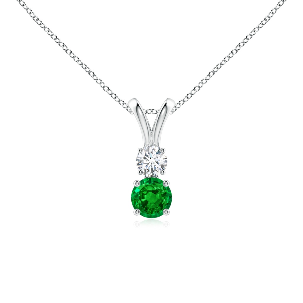 4mm AAAA Round Emerald and Diamond Two Stone Pendant in P950 Platinum 