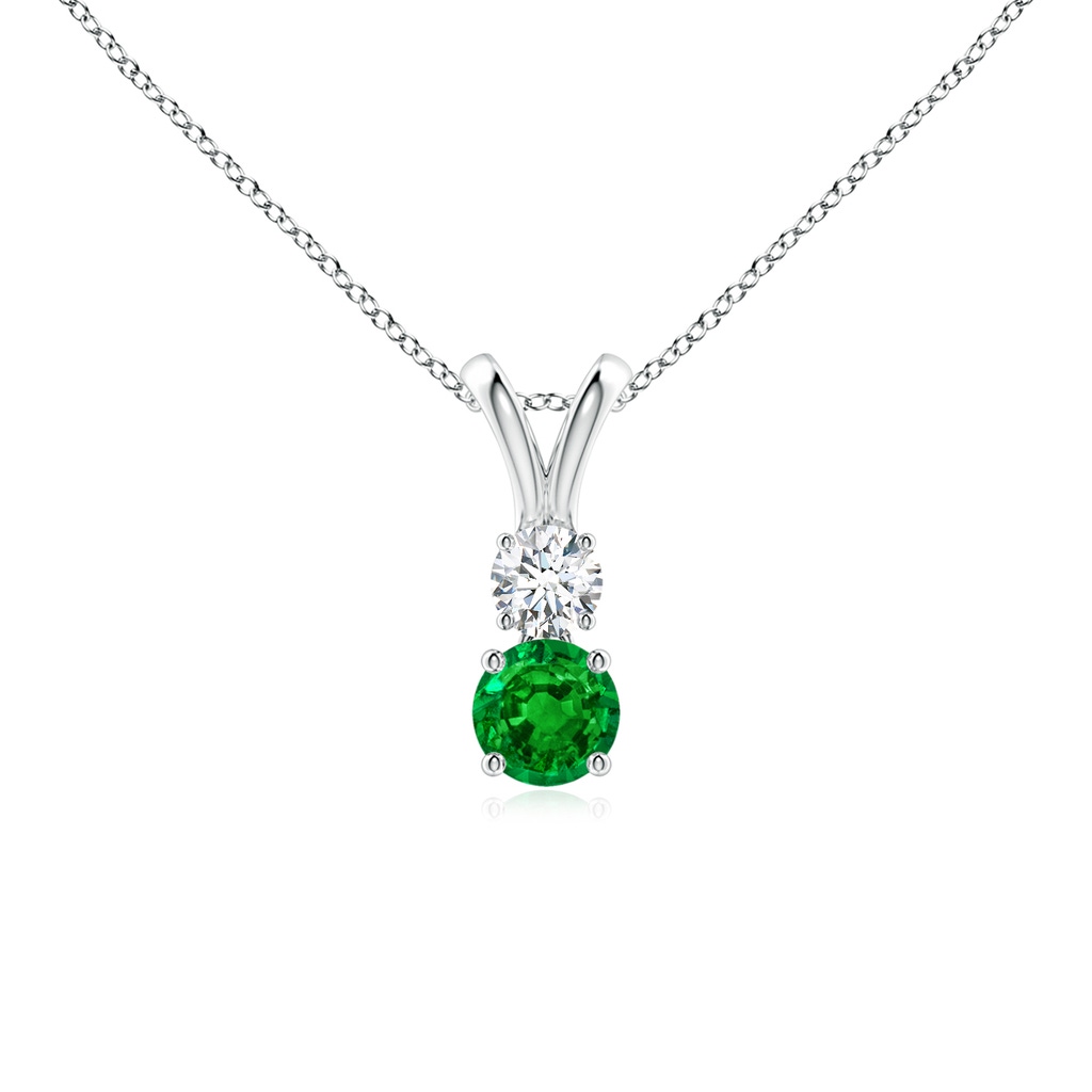 4mm AAAA Round Emerald and Diamond Two Stone Pendant in P950 Platinum