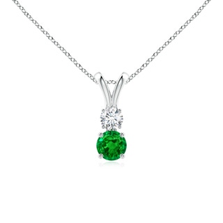 4mm AAAA Round Emerald and Diamond Two Stone Pendant in P950 Platinum