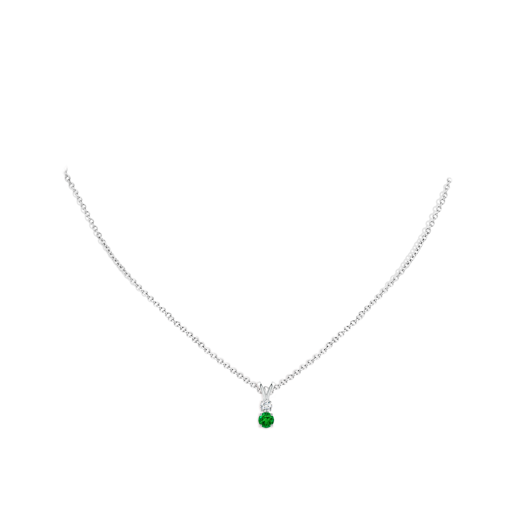 4mm AAAA Round Emerald and Diamond Two Stone Pendant in P950 Platinum pen