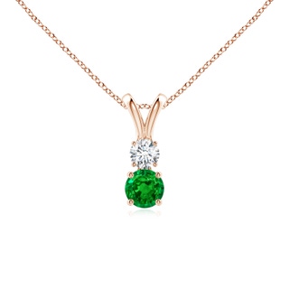 4mm AAAA Round Emerald and Diamond Two Stone Pendant in Rose Gold
