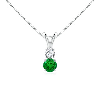 4mm AAAA Round Emerald and Diamond Two Stone Pendant in White Gold