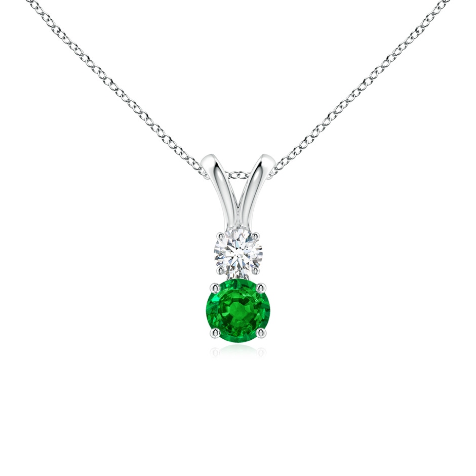 4mm AAAA Round Emerald and Diamond Two Stone Pendant in White Gold 