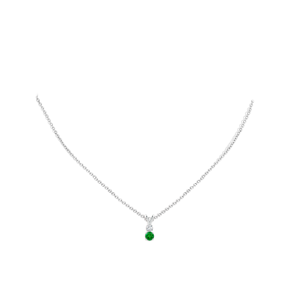 4mm AAAA Round Emerald and Diamond Two Stone Pendant in White Gold pen