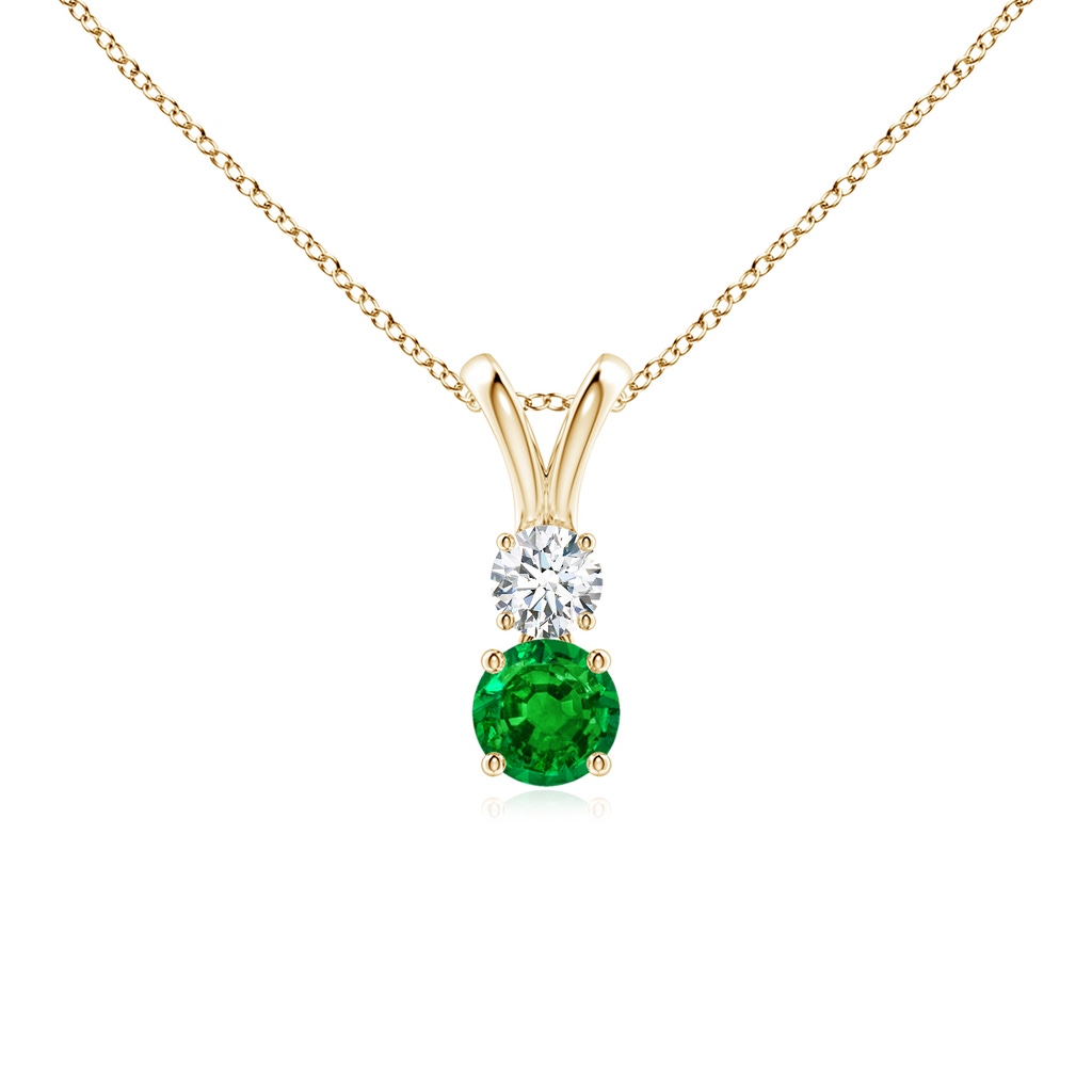 4mm AAAA Round Emerald and Diamond Two Stone Pendant in Yellow Gold