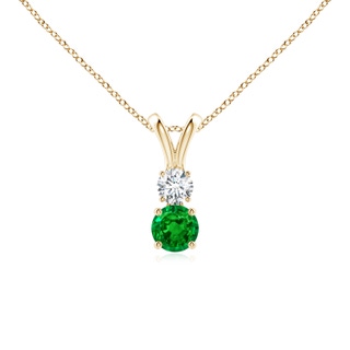 4mm AAAA Round Emerald and Diamond Two Stone Pendant in Yellow Gold
