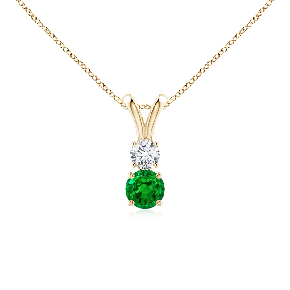 4mm AAAA Round Emerald and Diamond Two Stone Pendant in Yellow Gold 