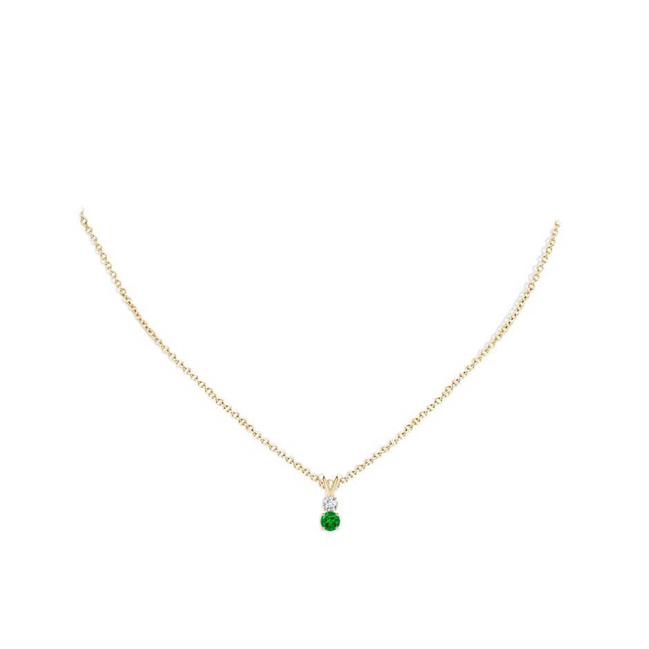 4mm AAAA Round Emerald and Diamond Two Stone Pendant in Yellow Gold pen