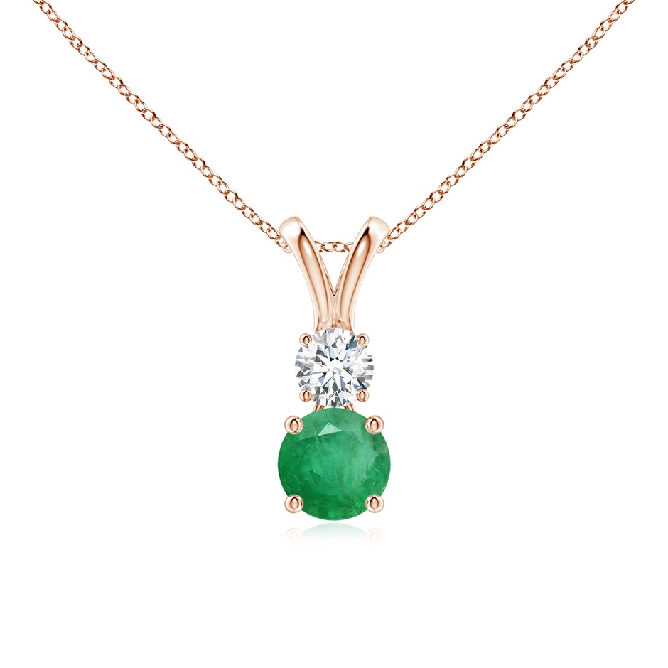 5mm A Round Emerald and Diamond Two Stone Pendant in Rose Gold 