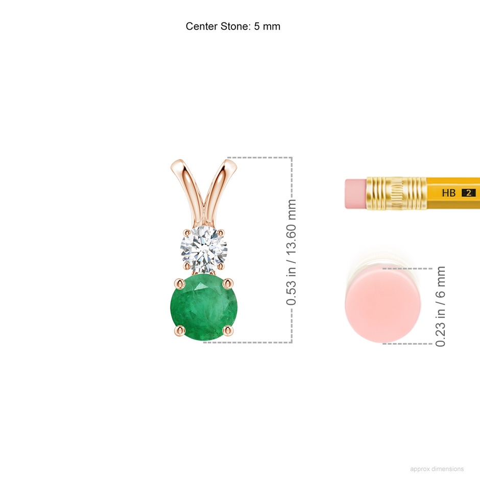 5mm A Round Emerald and Diamond Two Stone Pendant in Rose Gold ruler