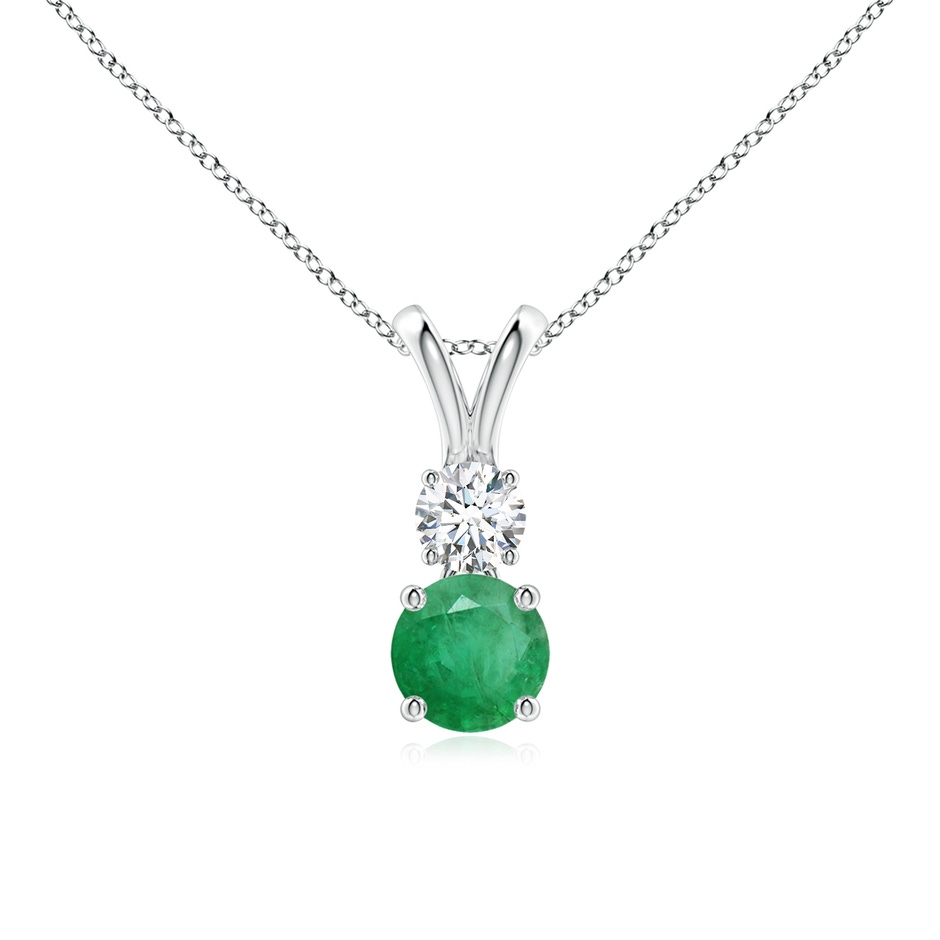 5mm A Round Emerald and Diamond Two Stone Pendant in White Gold 