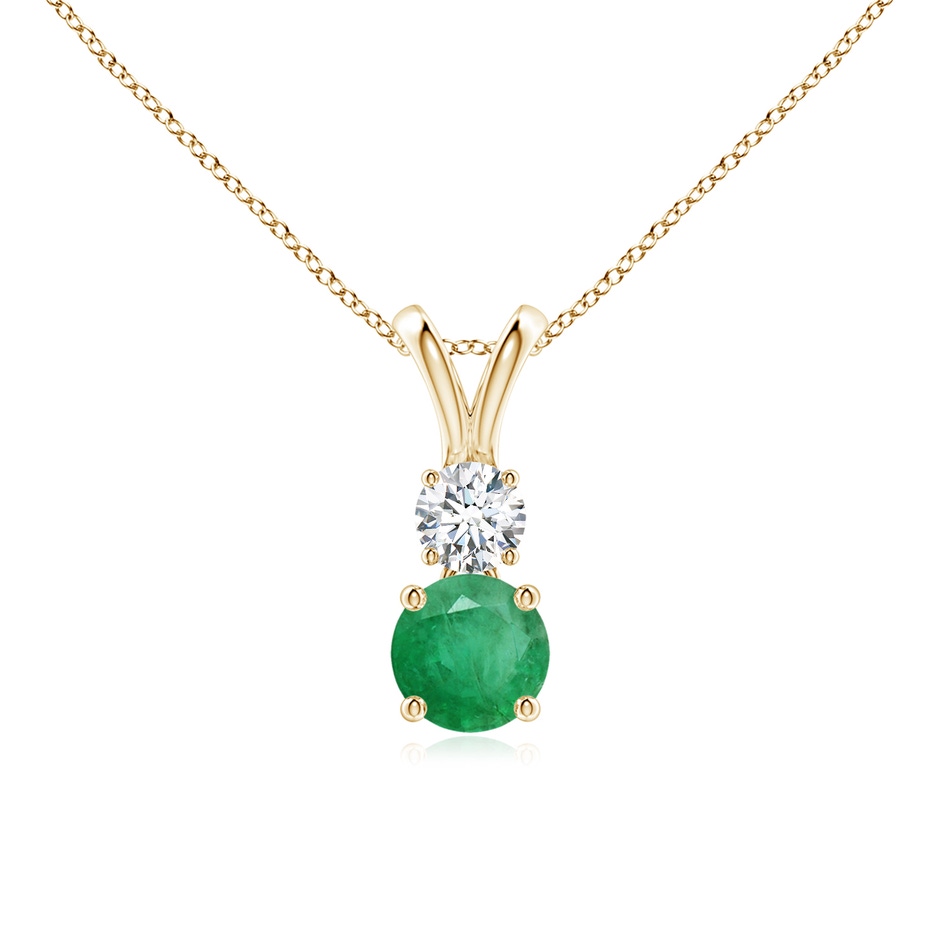 5mm A Round Emerald and Diamond Two Stone Pendant in Yellow Gold 