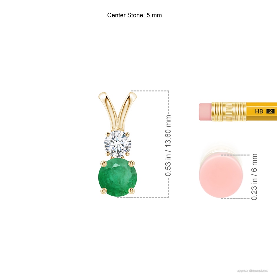 5mm A Round Emerald and Diamond Two Stone Pendant in Yellow Gold ruler