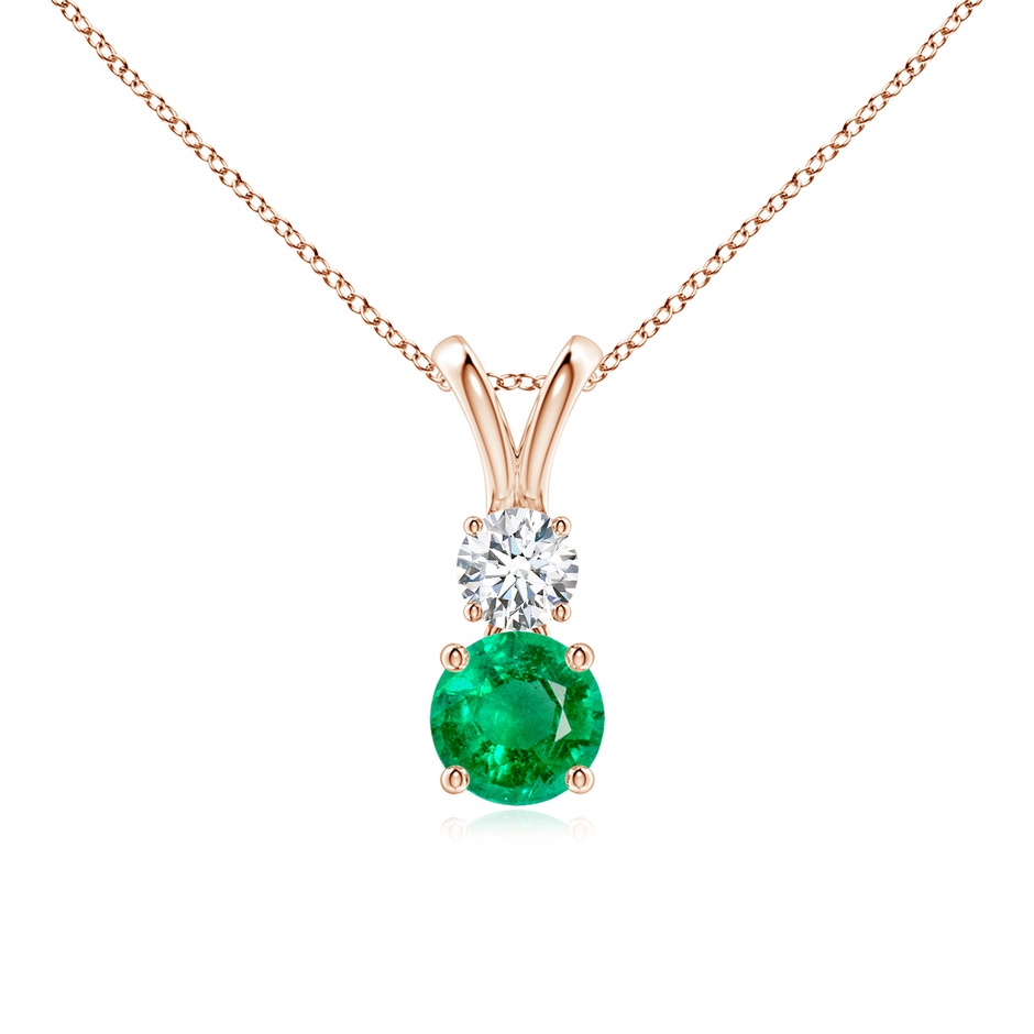 5mm AAA Round Emerald and Diamond Two Stone Pendant in Rose Gold 