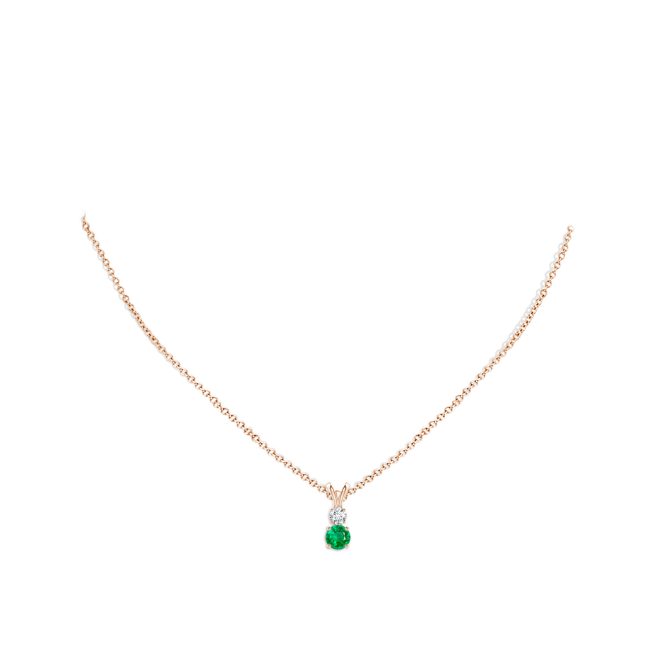 5mm AAA Round Emerald and Diamond Two Stone Pendant in Rose Gold pen