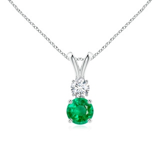 5mm AAA Round Emerald and Diamond Two Stone Pendant in White Gold