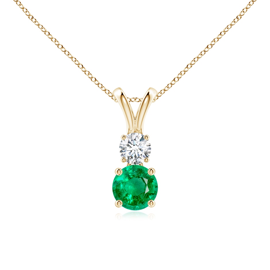 5mm AAA Round Emerald and Diamond Two Stone Pendant in Yellow Gold 