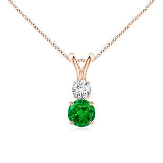 5mm AAAA Round Emerald and Diamond Two Stone Pendant in Rose Gold