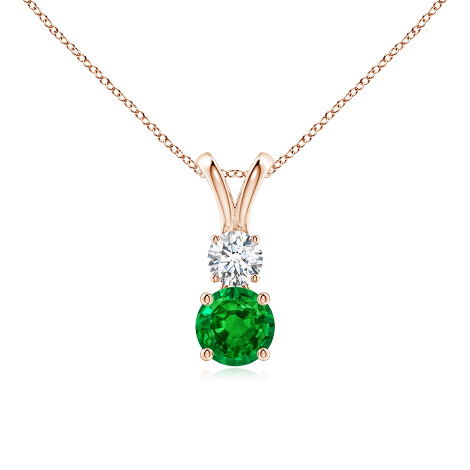 5mm AAAA Round Emerald and Diamond Two Stone Pendant in Rose Gold 