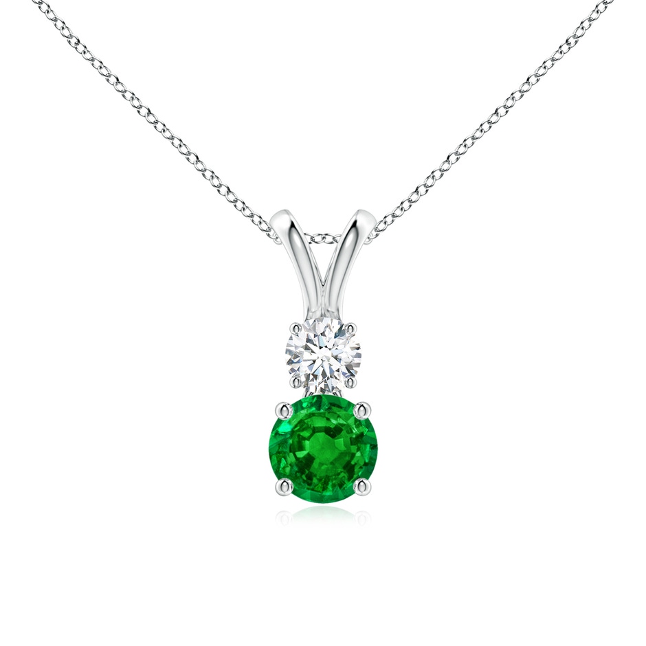 5mm AAAA Round Emerald and Diamond Two Stone Pendant in White Gold 