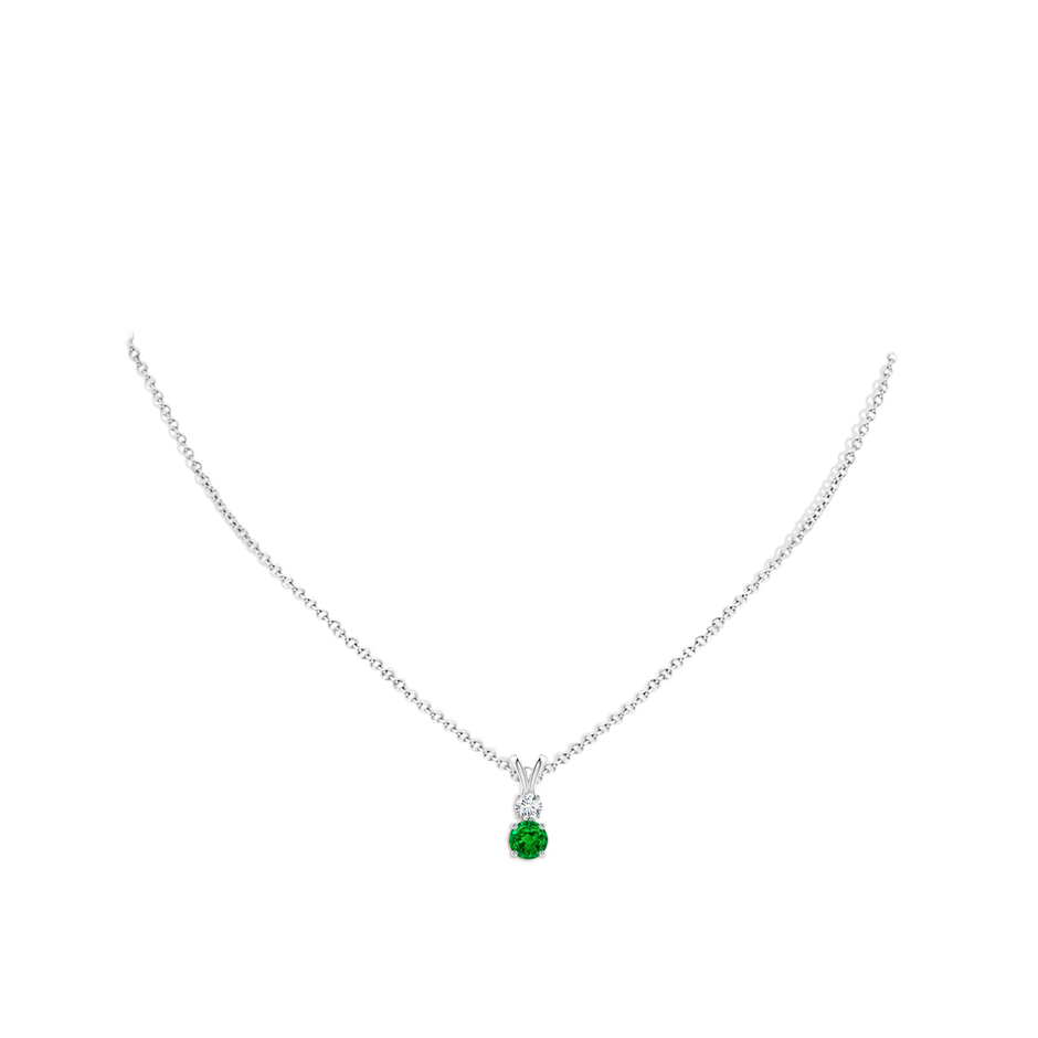 5mm AAAA Round Emerald and Diamond Two Stone Pendant in White Gold pen