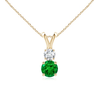 5mm AAAA Round Emerald and Diamond Two Stone Pendant in Yellow Gold
