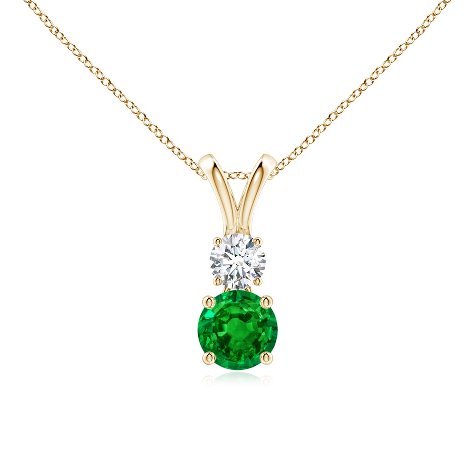 5mm AAAA Round Emerald and Diamond Two Stone Pendant in Yellow Gold 