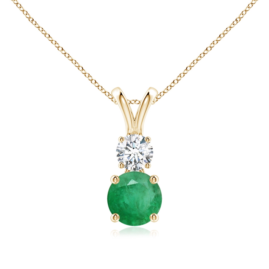 6mm A Round Emerald and Diamond Two Stone Pendant in Yellow Gold 