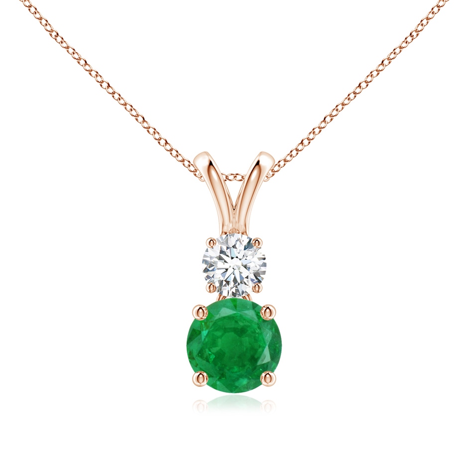 6mm AA Round Emerald and Diamond Two Stone Pendant in Rose Gold 