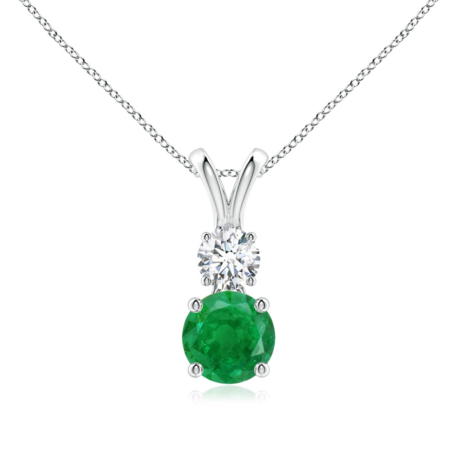 6mm AA Round Emerald and Diamond Two Stone Pendant in White Gold 