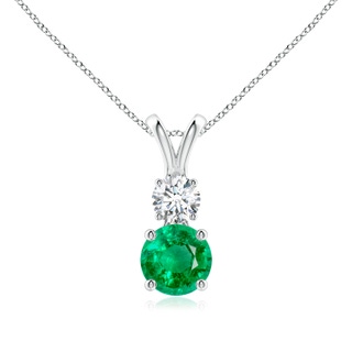6mm AAA Round Emerald and Diamond Two Stone Pendant in P950 Platinum
