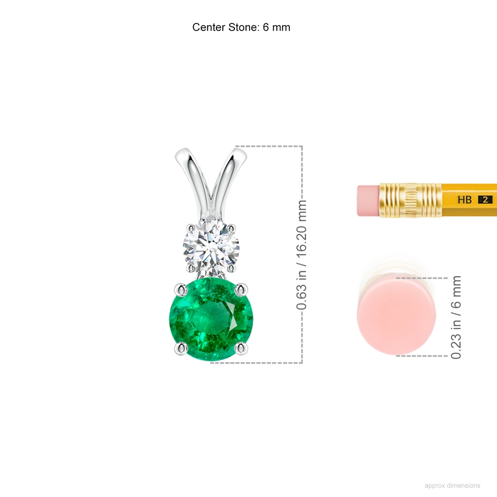 6mm AAA Round Emerald and Diamond Two Stone Pendant in P950 Platinum ruler