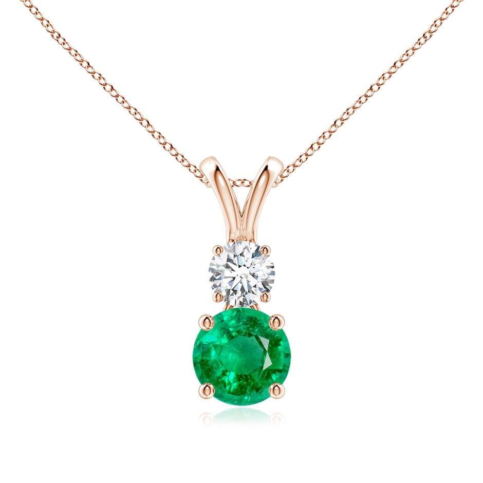 6mm AAA Round Emerald and Diamond Two Stone Pendant in Rose Gold 